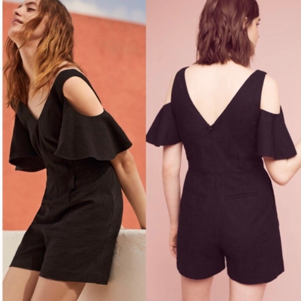 Anthropologie Elevenses Black Cold Shoulder Romper